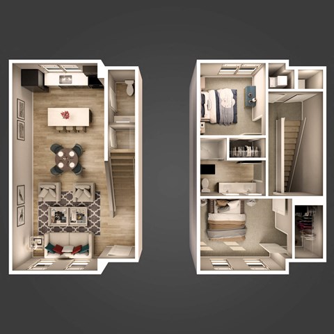 Floor plan for 2 beds, 1.5 baths, 1358 sqft
